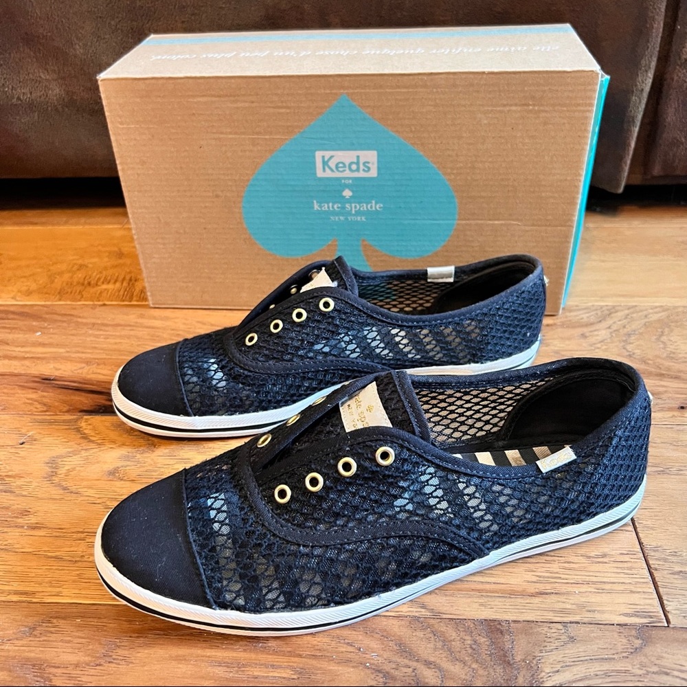 Kate spade black mesh‎ fishnet sneakers slides size 7.5